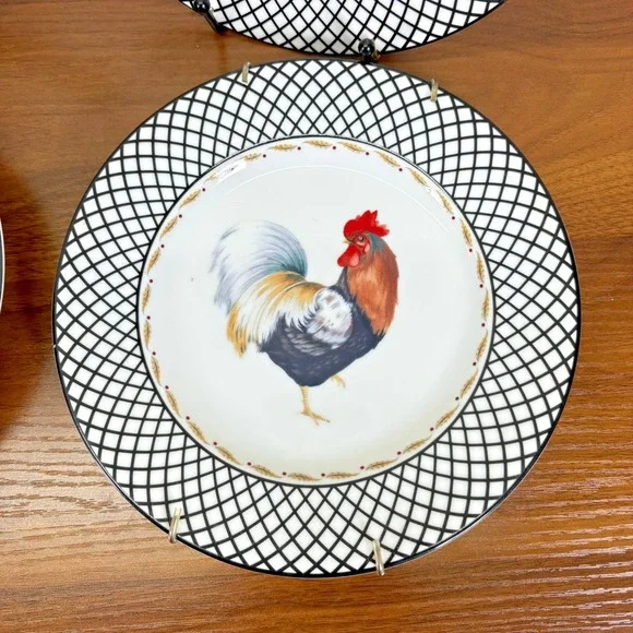 Andrea by Sadek Rooster Hand Painted Porcelain Plates Wall Decor Complete Set 4
